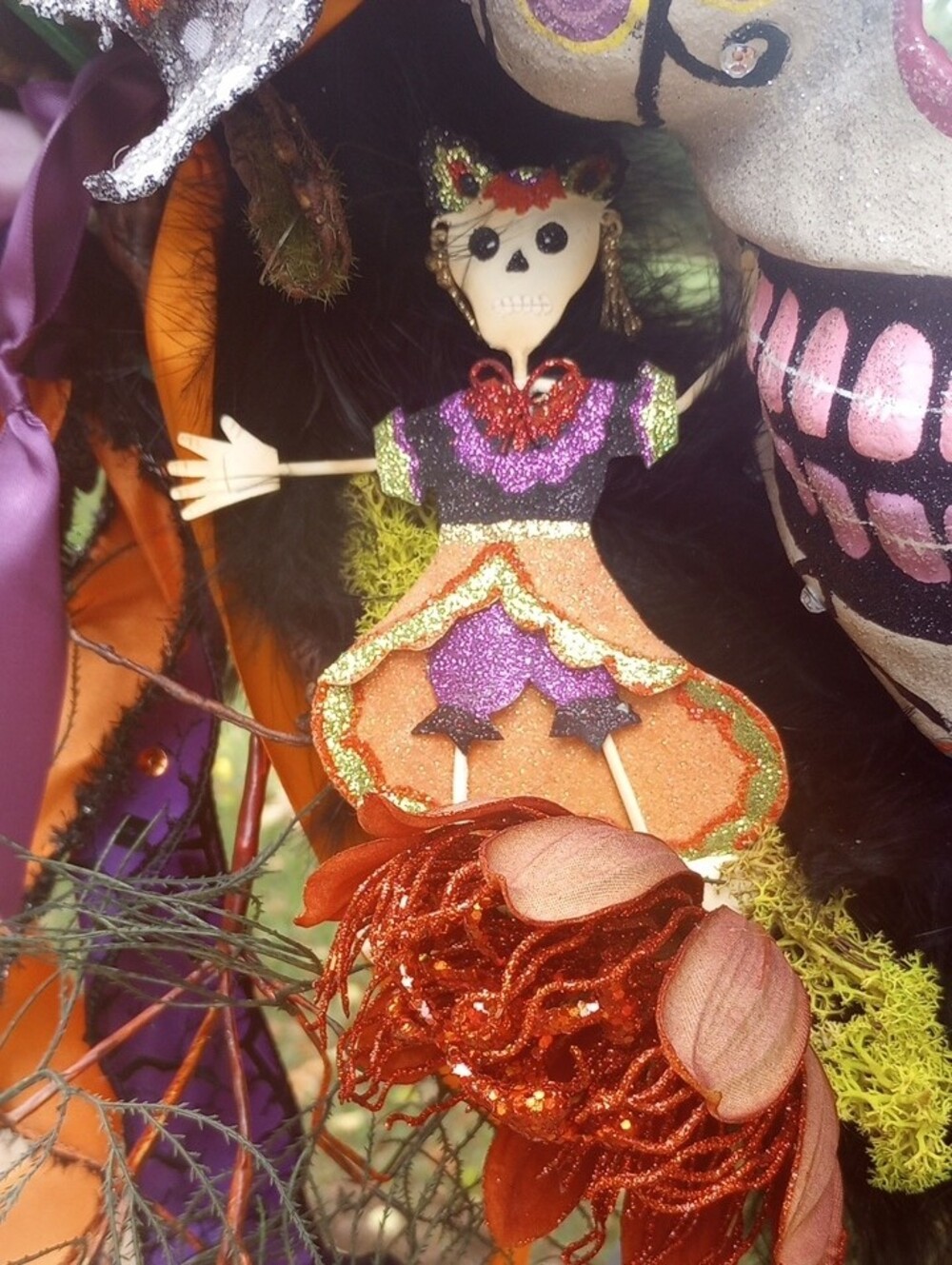 Halloween Wreath with Orange & Purple Accents - Picture 3 of 7